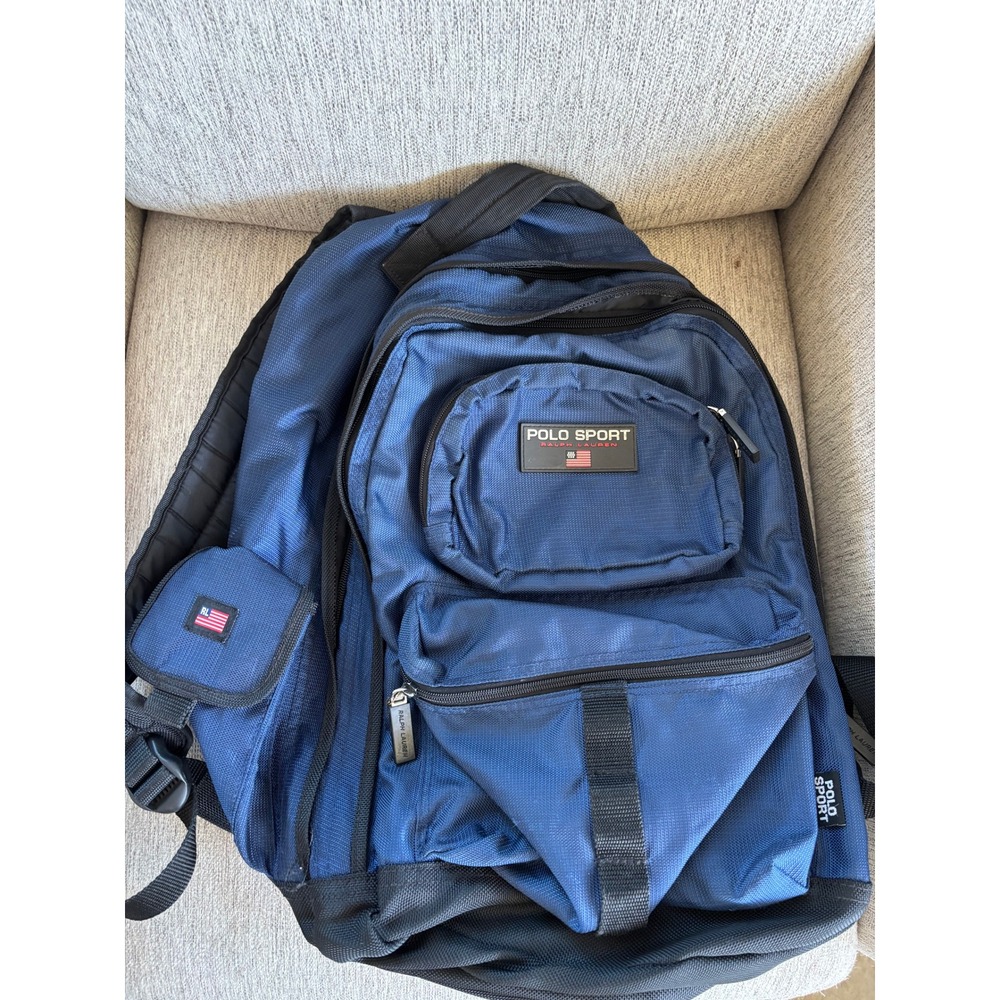 Polo Sport Ralph Lauren Vintage Navy Blue Black Ripstop Nylon Backpack Bag